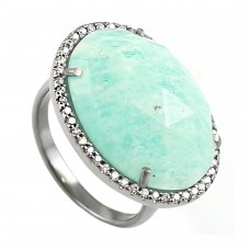 Vintage Amazonite oval Cut Cocktail Cubic Zirconia Ring